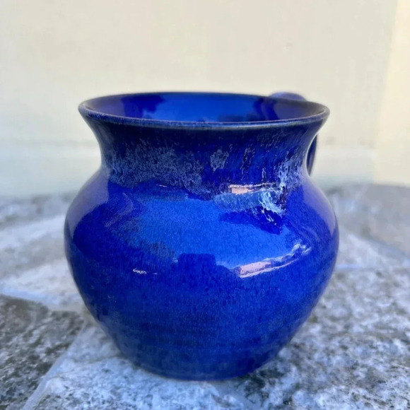 LATHAM'S POTTERY Seagrove NC Cobalt Blue Glazed 4" Mug Signed BRUCE LATHAM '99 - Picture 4 of 13